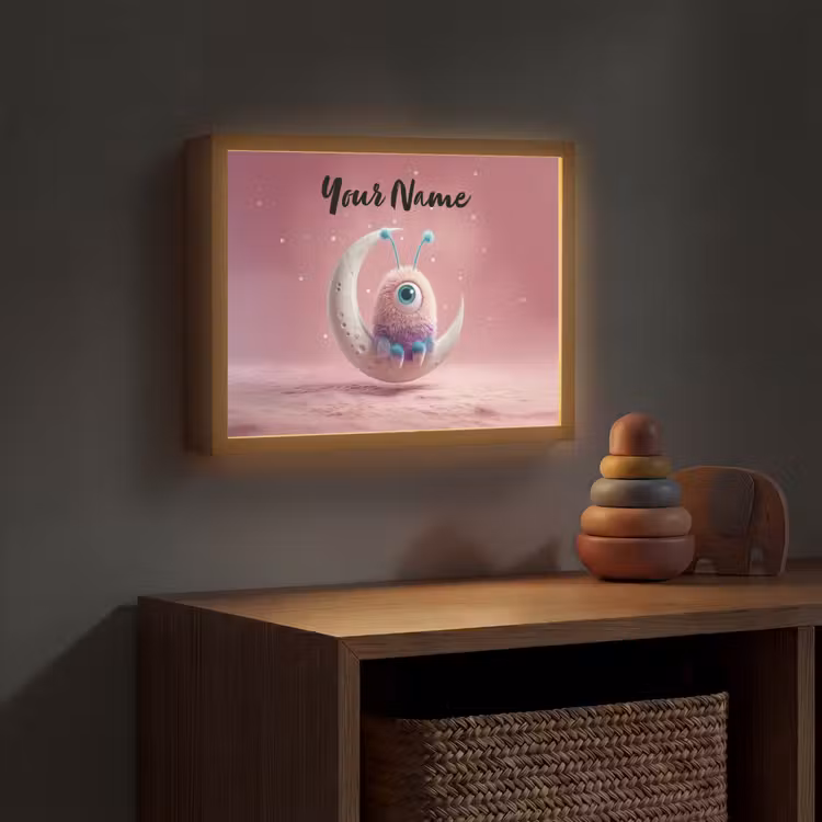 Maan - Monster - Roze Light Box met batterij (Wandlamp kind) middel -sfeer5_kind