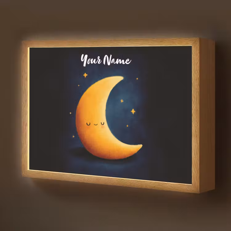 Maan - Geel - Sterren - Gezichtje Light Box met batterij (Wandlamp kind) middel -z3d_website