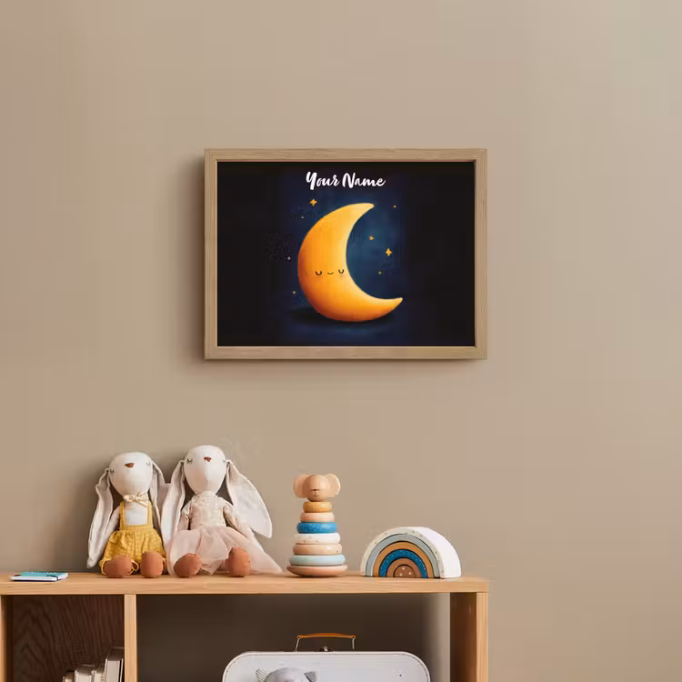 Maan - Geel - Sterren - Gezichtje Light Box met batterij (Wandlamp kind) middel -sfeer2_kind