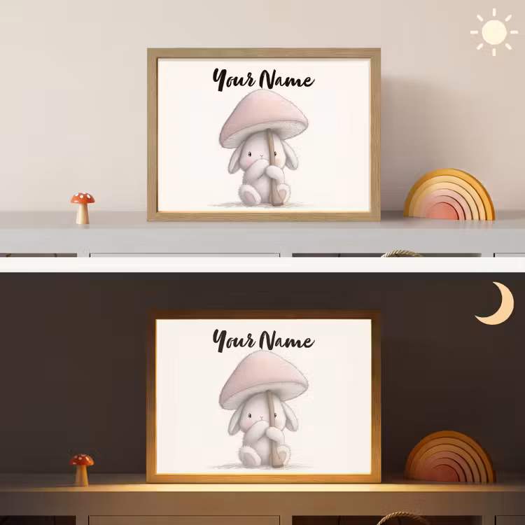 Paddenstoel - Konijn - Roze Light Box met batterij (Wandlamp kind) middel -sfeer3_kind