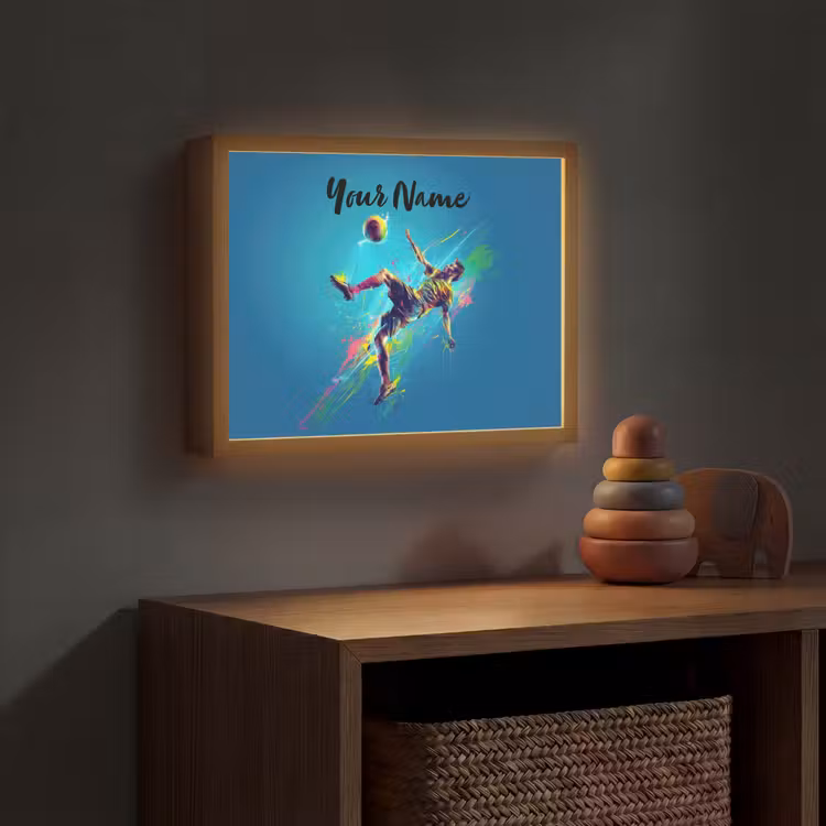 Neon - Voetbal - Schop - Kleurrijk Light Box met batterij (Wandlamp kind) middel -sfeer5_kind