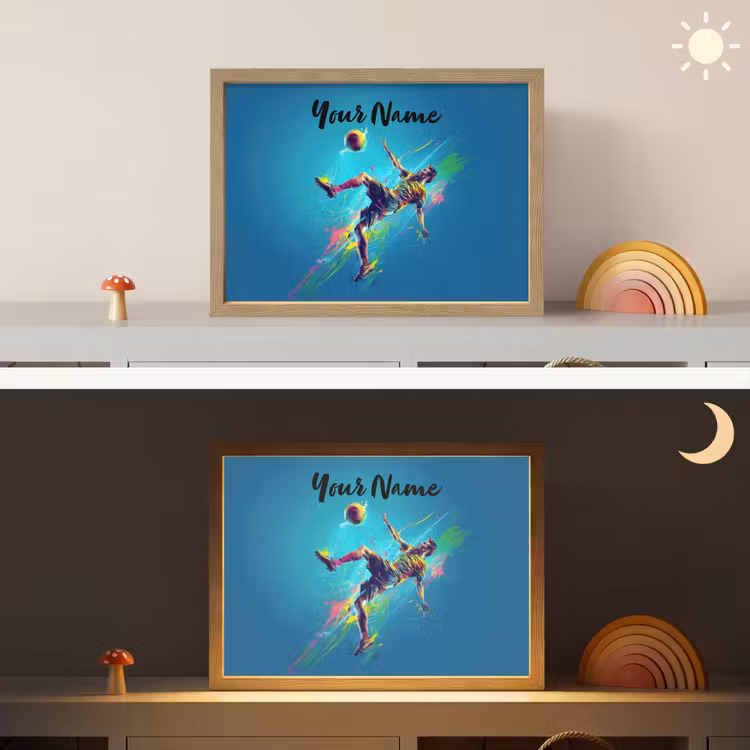 Neon - Voetbal - Schop - Kleurrijk Light Box met batterij (Wandlamp kind) middel -sfeer3_kind