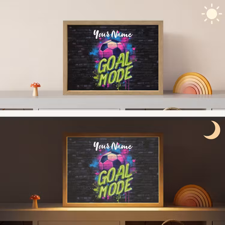 Neon - Graffiti - Voetbal - Kleurrijk Light Box met batterij (Wandlamp kind) middel -sfeer3_kind