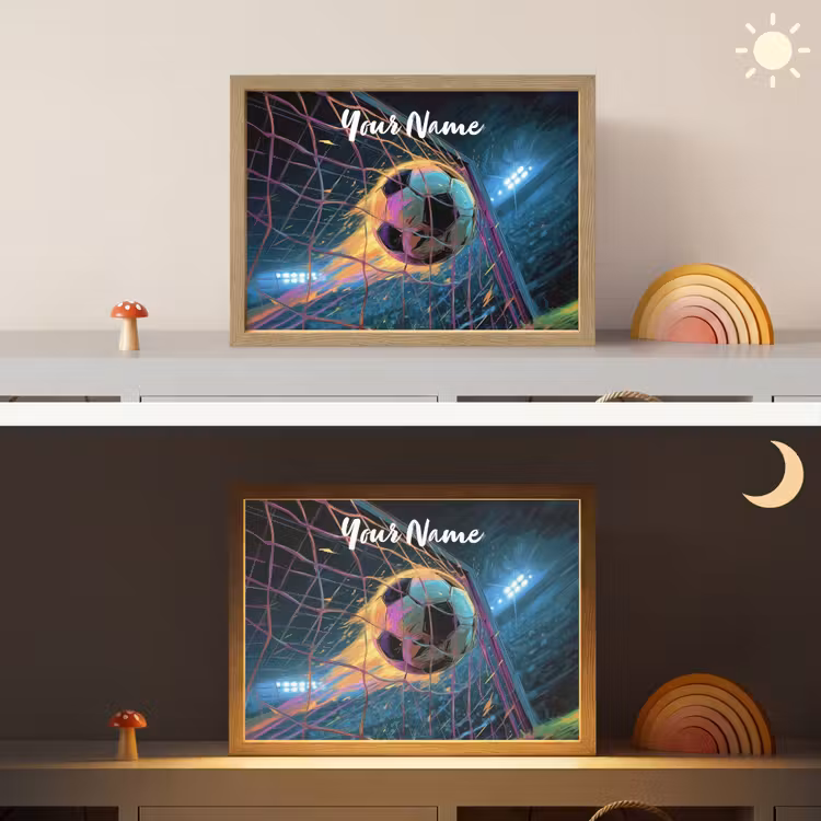 Neon - Net - Voetbal - Kleurrijk Light Box met batterij (Wandlamp kind) middel -sfeer3_kind