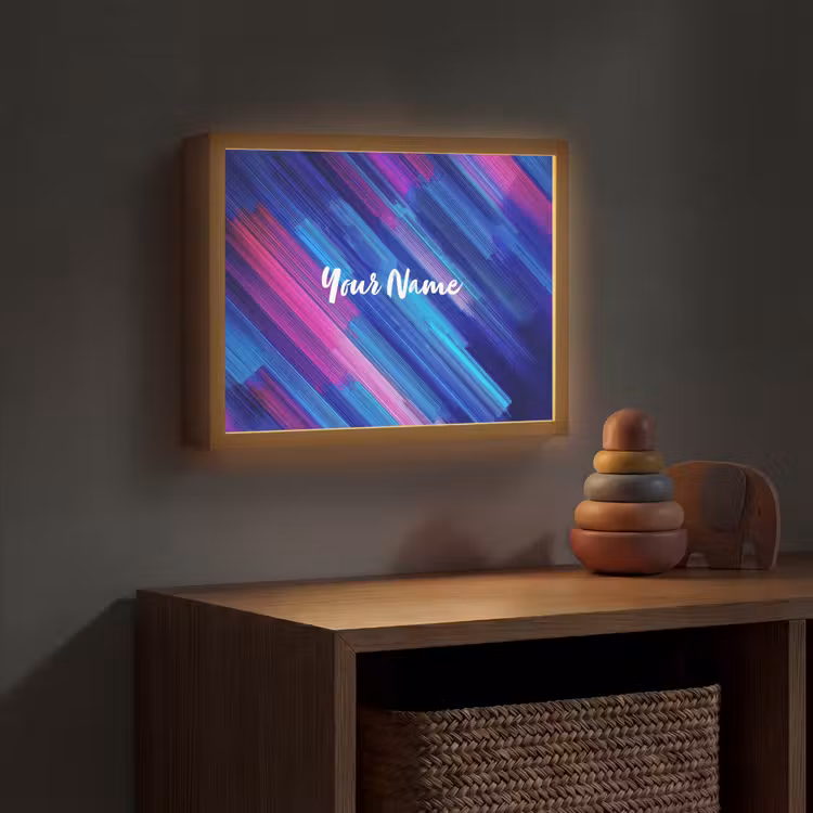 Neon - Strepen - Abstract - Blauw - Roze Light Box met batterij (Wandlamp kind) middel -sfeer5_kind