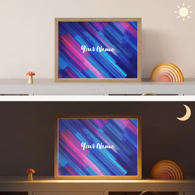 Neon - Strepen - Abstract - Blauw - Roze Light Box met batterij (Wandlamp kind) middel -sfeer3_kind