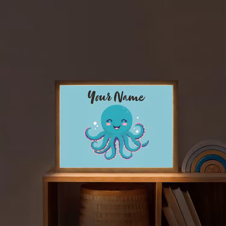 Octopus - Blauw - Gezicht Light Box met batterij (Wandlamp kind) middel -sfeer1_kind