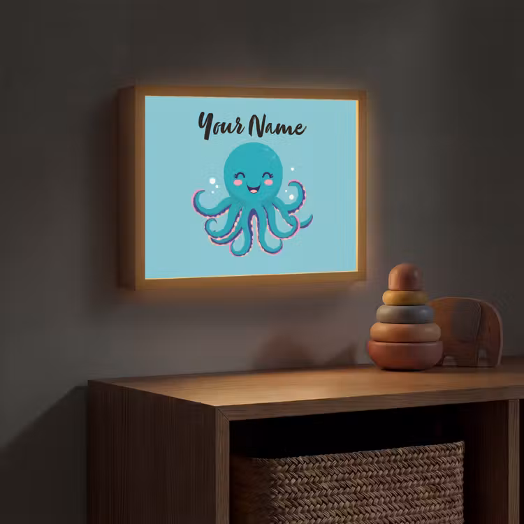 Octopus - Blauw - Gezicht Light Box met batterij (Wandlamp kind) middel -sfeer5_kind