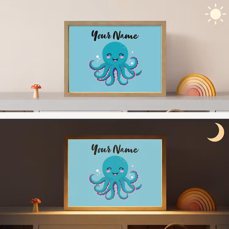 Octopus - Blauw - Gezicht Light Box met batterij (Wandlamp kind) middel -sfeer3_kind