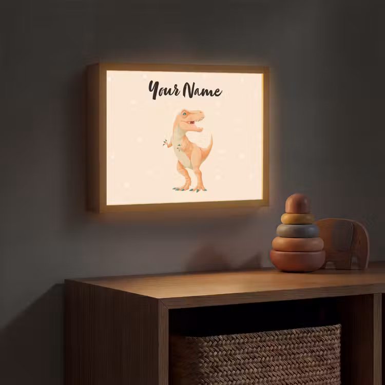 Oranje - Dino - T-Rex  - Stippen Light Box met batterij (Wandlamp kind) middel -sfeer5_kind