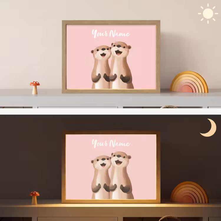 Otters - Glimlach - Bruin Light Box met batterij (Wandlamp kind) middel -sfeer3_kind