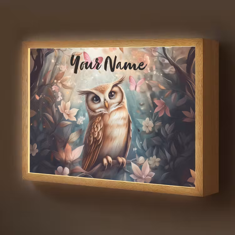 Uil - Bos - Bloemen - Vlinders Light Box met batterij (Wandlamp kind) middel -z3d_website
