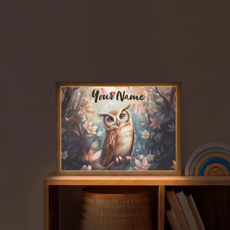Uil - Bos - Bloemen - Vlinders Light Box met batterij (Wandlamp kind) middel -sfeer1_kind