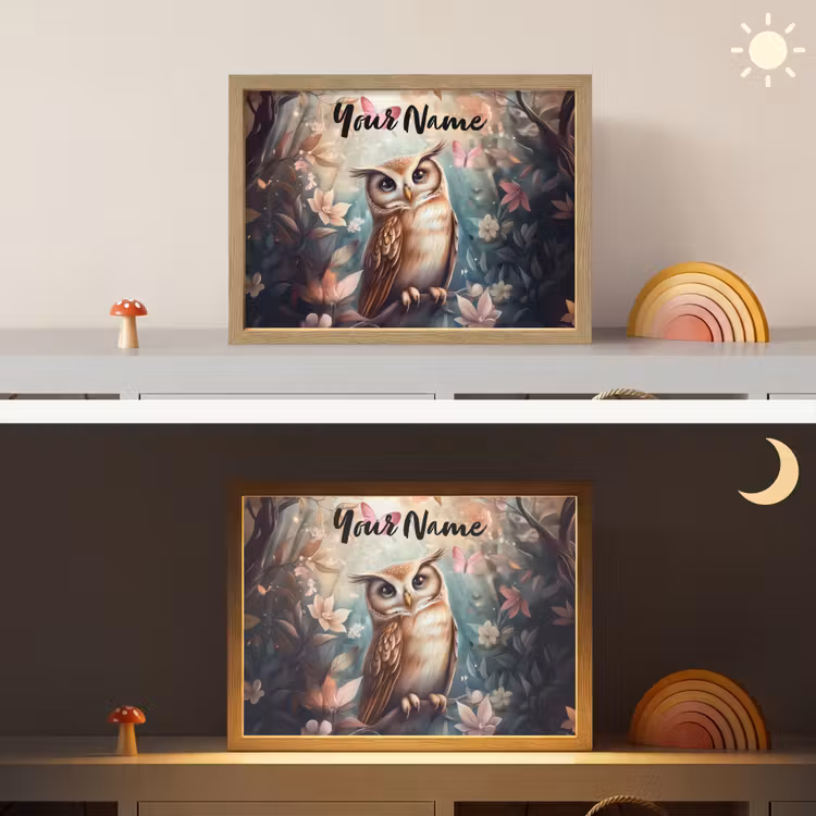 Uil - Bos - Bloemen - Vlinders Light Box met batterij (Wandlamp kind) middel -sfeer3_kind