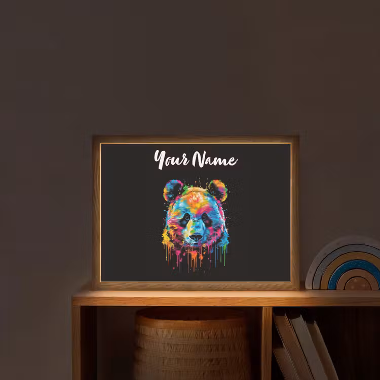 Panda - Dieren - Kleur - Verf - Zwart Light Box met batterij (Wandlamp kind) middel -sfeer1_kind