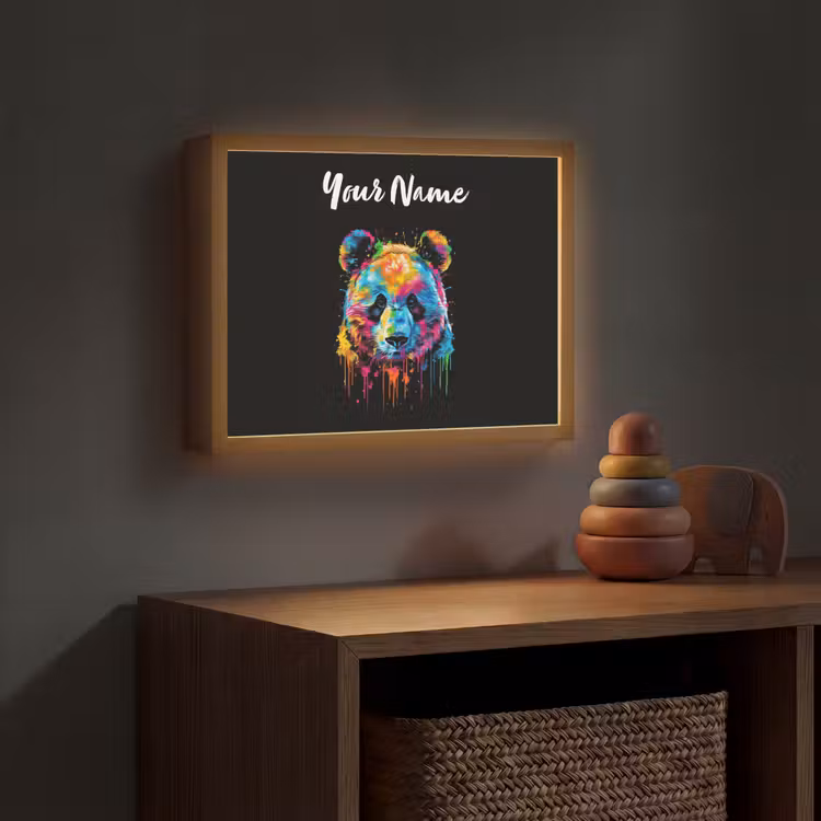 Panda - Dieren - Kleur - Verf - Zwart Light Box met batterij (Wandlamp kind) middel -sfeer5_kind