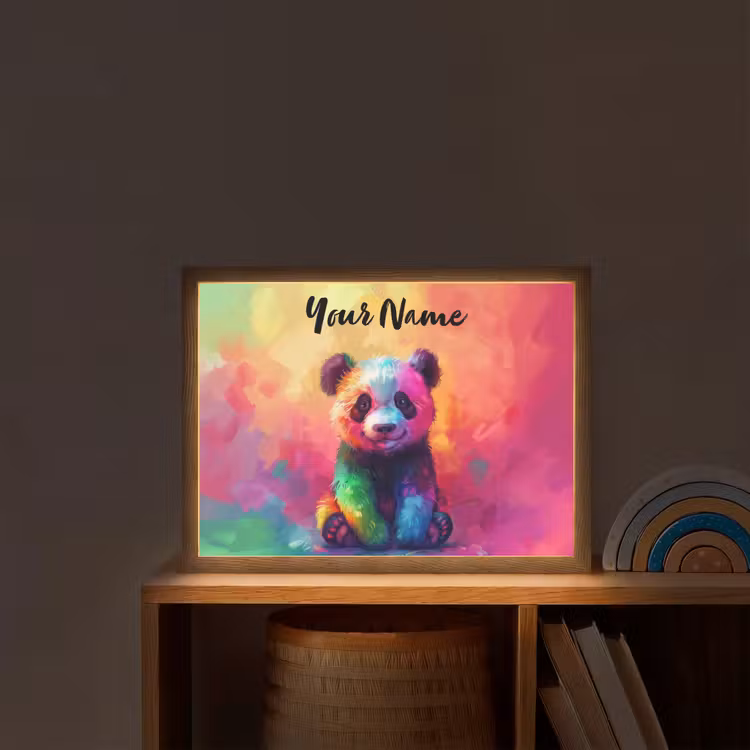 Panda - Dieren - Kleurrijk - Neon Light Box met batterij (Wandlamp kind) middel -sfeer1_kind