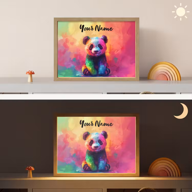 Panda - Dieren - Kleurrijk - Neon Light Box met batterij (Wandlamp kind) middel -sfeer3_kind