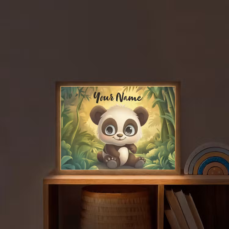 Panda - Bamboebos - Groen Light Box met batterij (Wandlamp kind) middel -sfeer1_kind