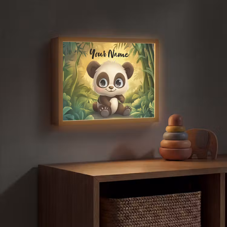 Panda - Bamboebos - Groen Light Box met batterij (Wandlamp kind) middel -sfeer5_kind