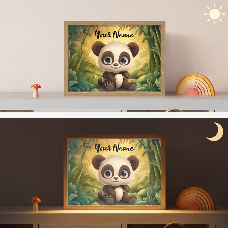 Panda - Bamboebos - Groen Light Box met batterij (Wandlamp kind) middel -sfeer3_kind
