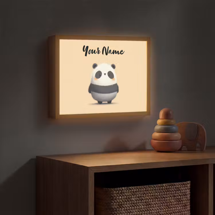 Panda - Beige - Minimalistisch Light Box met batterij (Wandlamp kind) middel -sfeer5_kind