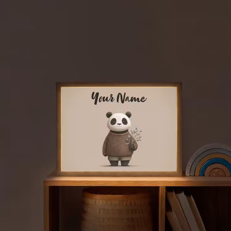 Panda - Blauwe bloemen - Zachtheid Light Box met batterij (Wandlamp kind) middel -sfeer1_kind