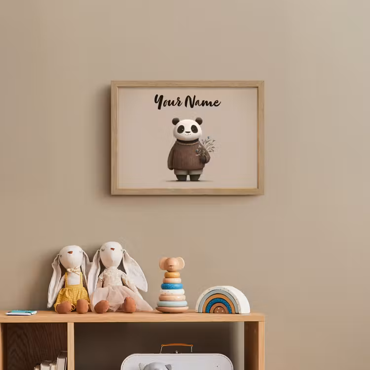 Panda - Blauwe bloemen - Zachtheid Light Box met batterij (Wandlamp kind) middel -sfeer2_kind