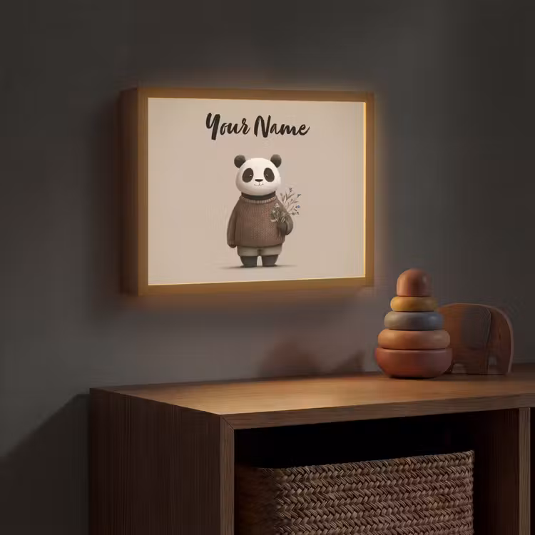 Panda - Blauwe bloemen - Zachtheid Light Box met batterij (Wandlamp kind) middel -sfeer5_kind