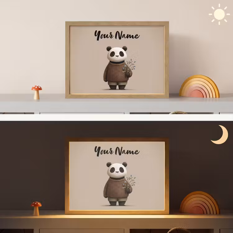 Panda - Blauwe bloemen - Zachtheid Light Box met batterij (Wandlamp kind) middel -sfeer3_kind