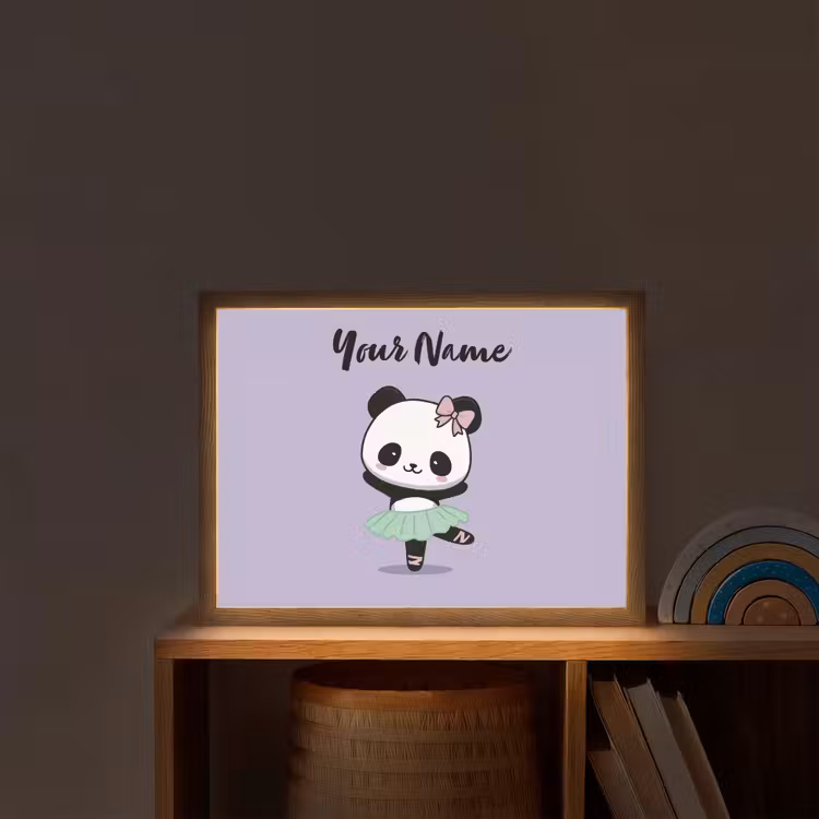 Panda - Paars - Strikje - Kawaii Light Box met batterij (Wandlamp kind) middel -sfeer1_kind