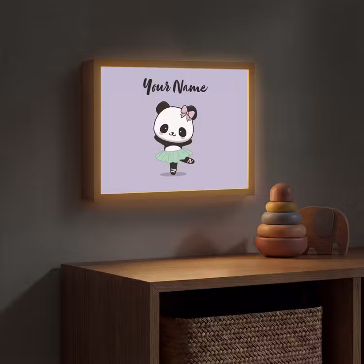 Panda - Paars - Strikje - Kawaii Light Box met batterij (Wandlamp kind) middel -sfeer5_kind