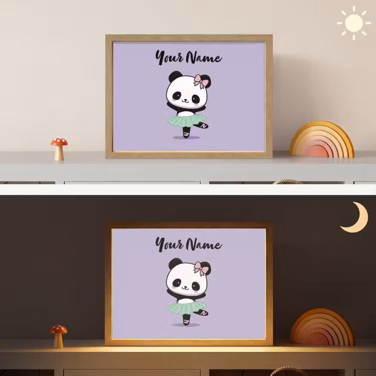 Panda - Paars - Strikje - Kawaii Light Box met batterij (Wandlamp kind) middel -sfeer3_kind