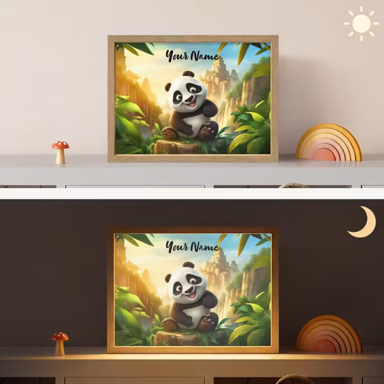 Panda - Wilde dieren - Jungle - Jongens - Kinderen Light Box met batterij (Wandlamp kind) middel -sfeer3_kind
