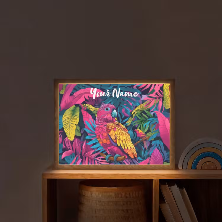 Papegaai - Tropisch - Jungle - Kleurrijk Light Box met batterij (Wandlamp kind) middel -sfeer1_kind