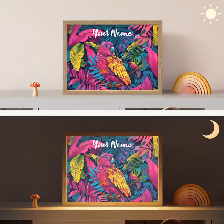 Papegaai - Tropisch - Jungle - Kleurrijk Light Box met batterij (Wandlamp kind) middel -sfeer3_kind