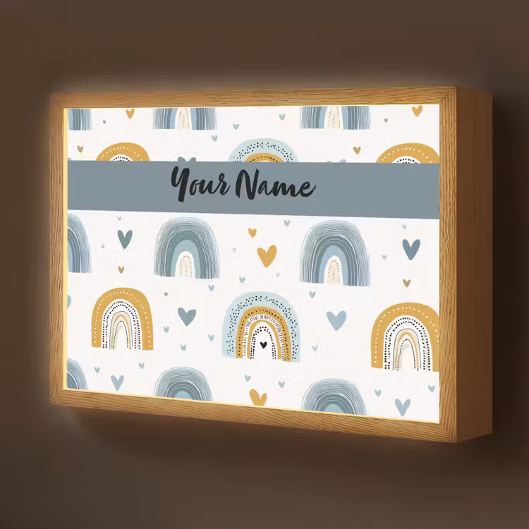 Patroon - Blauw - Regenboog - Hartjes Light Box met batterij (Wandlamp kind) middel -z3d_website