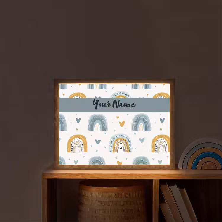 Patroon - Blauw - Regenboog - Hartjes Light Box met batterij (Wandlamp kind) middel -sfeer1_kind