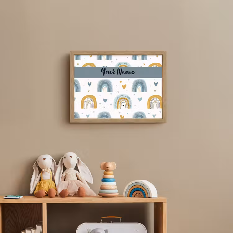 Patroon - Blauw - Regenboog - Hartjes Light Box met batterij (Wandlamp kind) middel -sfeer2_kind
