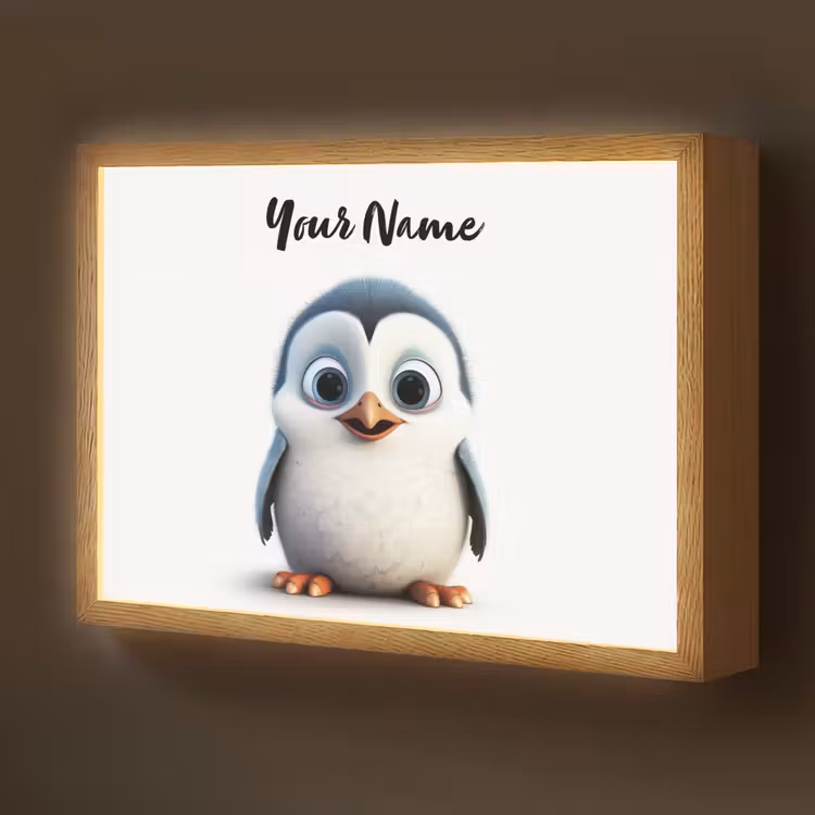 Pinguïn - Dieren - Meisjes - Kind - Jongens Light Box met batterij (Wandlamp kind) middel -z3d_website
