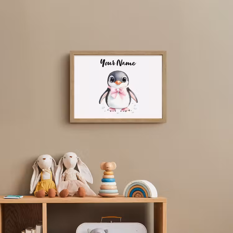 Pinguïn - Strikje - Roze - Dier Light Box met batterij (Wandlamp kind) middel -sfeer2_kind