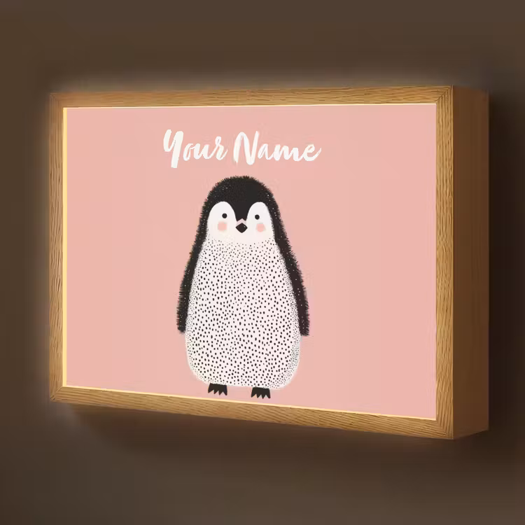 Pinguïn - Stippen - Minimalistisch - Roze Light Box met batterij (Wandlamp kind) middel -z3d_website