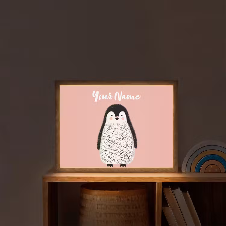 Pinguïn - Stippen - Minimalistisch - Roze Light Box met batterij (Wandlamp kind) middel -sfeer1_kind