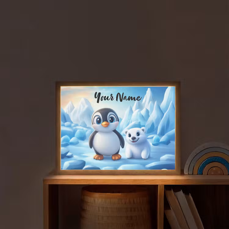 Pinguïn - IJsbeer - IJs - Sneeuw Light Box met batterij (Wandlamp kind) middel -sfeer1_kind