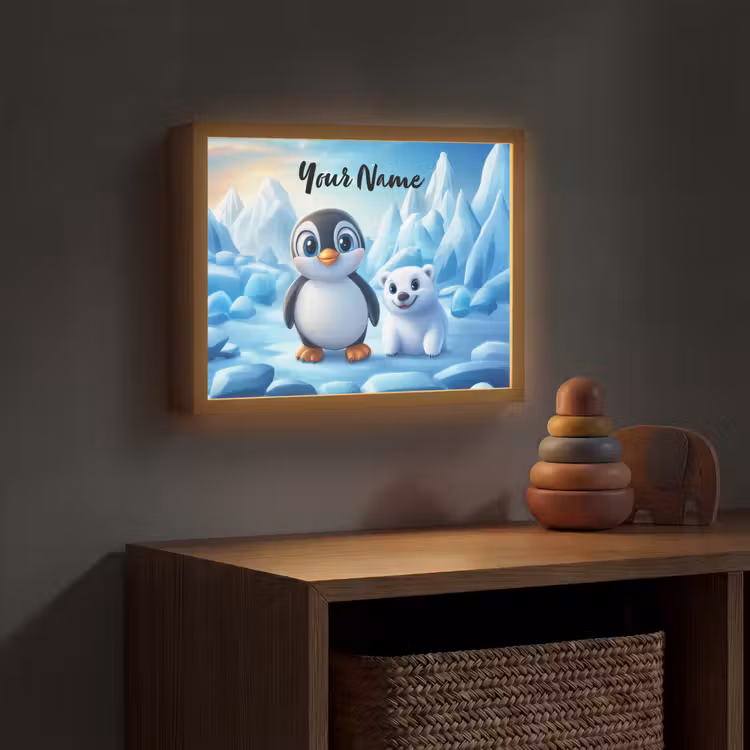 Pinguïn - IJsbeer - IJs - Sneeuw Light Box met batterij (Wandlamp kind) middel -sfeer5_kind