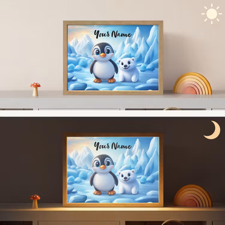Pinguïn - IJsbeer - IJs - Sneeuw Light Box met batterij (Wandlamp kind) middel -sfeer3_kind