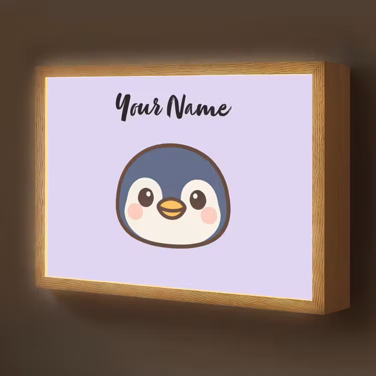Pinguïn - Paars - Minimalistisch - Blosjes Light Box met batterij (Wandlamp kind) middel -z3d_website