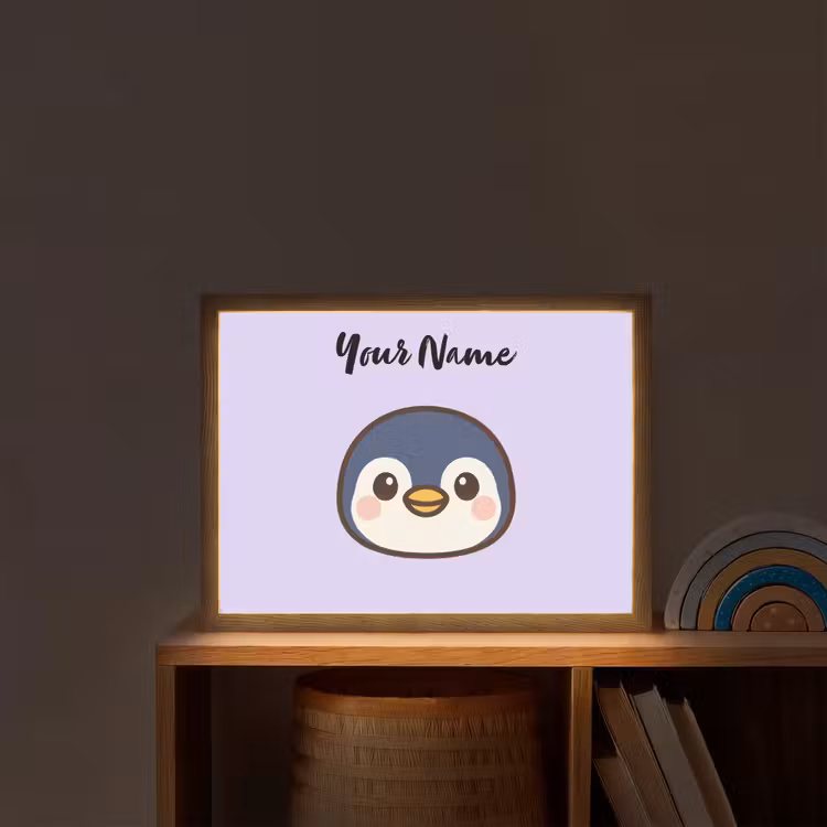 Pinguïn - Paars - Minimalistisch - Blosjes Light Box met batterij (Wandlamp kind) middel -sfeer1_kind
