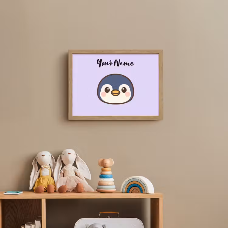 Pinguïn - Paars - Minimalistisch - Blosjes Light Box met batterij (Wandlamp kind) middel -sfeer2_kind