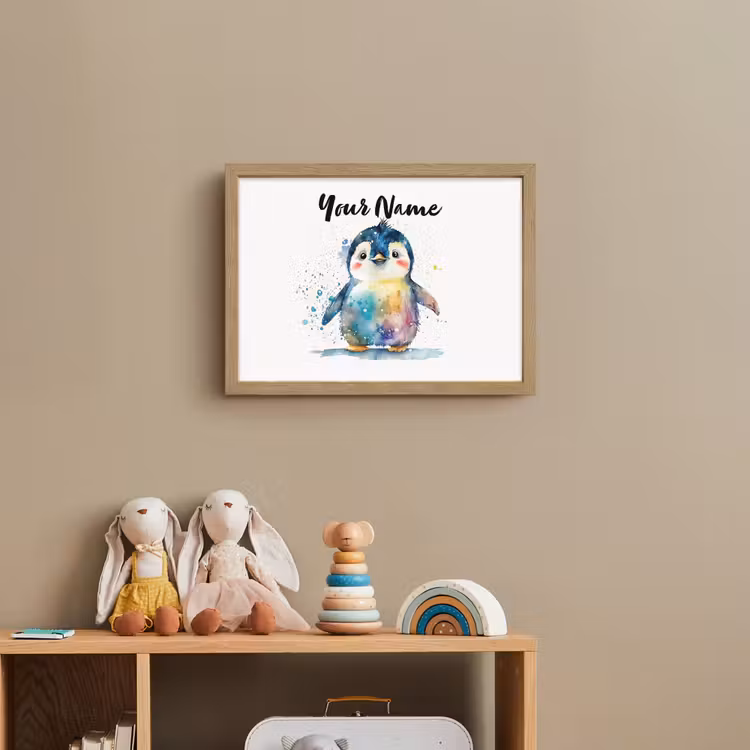 Pinguïn - Regenboog - Waterverf - Dieren - Kinderen Light Box met batterij (Wandlamp kind) middel -sfeer2_kind